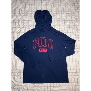 Polo Ralph Lauren Navy Blue‎ Hoodie Long Sleeve Medium Graphic Top 1967